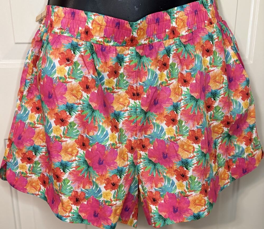 Jess Lea XL Tropical Floral Shorts Womens Pink Orange Cotton Pocket Summer